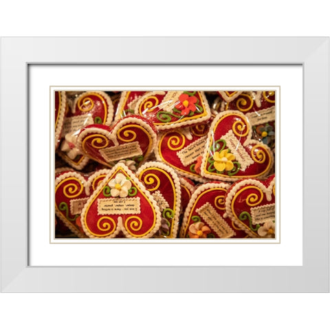 Slovenia-Radovljica Heart-shaped marzipan sweets for sale White Modern Wood Framed Art Print with Double Matting by Looney, Hollice