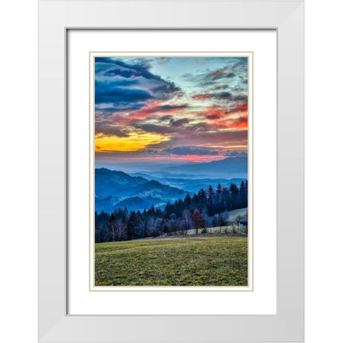 Slovenia-Poljane Sora Valley-hillside near Gorenja Vas in early morning light White Modern Wood Framed Art Print with Double Matting by Looney, Hollice