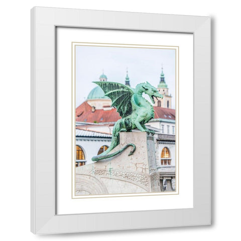 Slovenia-Ljubljana-Dragon Bridge at dawn White Modern Wood Framed Art Print with Double Matting by Tilley, Rob