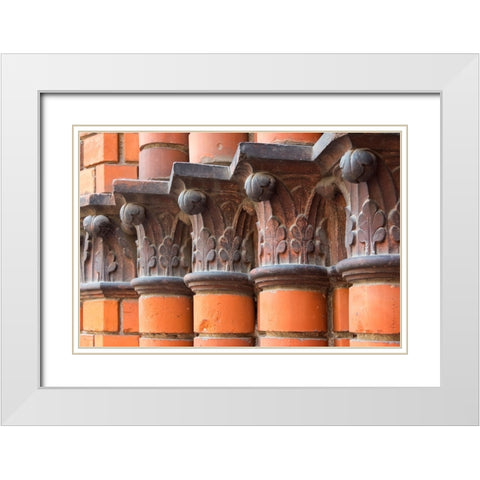 Carved red columns in the old town-Riga-Latvia White Modern Wood Framed Art Print with Double Matting by Su, Keren