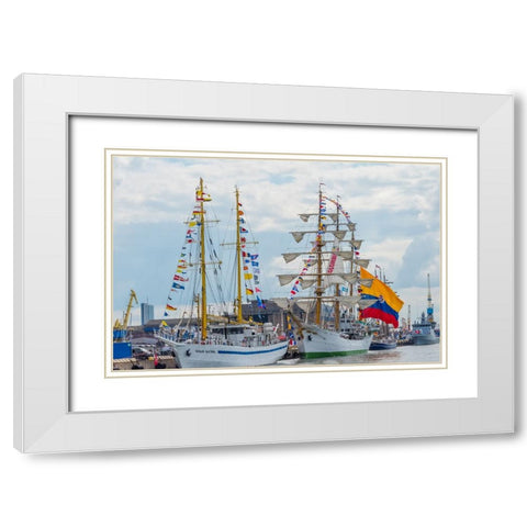 Tall sailboats in the harbor during Klaipeda Sea Festival-Klaipeda-Lithuania White Modern Wood Framed Art Print with Double Matting by Su, Keren