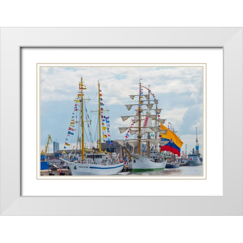 Tall sailboats in the harbor during Klaipeda Sea Festival-Klaipeda-Lithuania White Modern Wood Framed Art Print with Double Matting by Su, Keren
