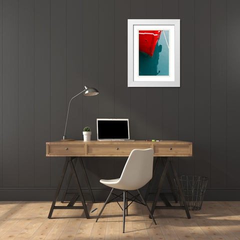 Red boat on the ocean-Narsarsuaq-Greenland White Modern Wood Framed Art Print with Double Matting by Su, Keren