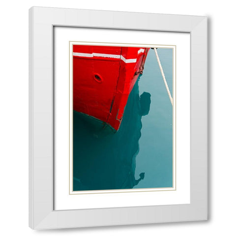 Red boat on the ocean-Narsarsuaq-Greenland White Modern Wood Framed Art Print with Double Matting by Su, Keren