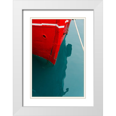 Red boat on the ocean-Narsarsuaq-Greenland White Modern Wood Framed Art Print with Double Matting by Su, Keren