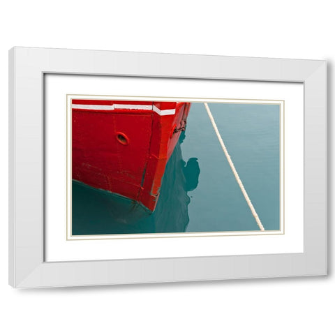 Red boat on the ocean-Narsarsuaq-Greenland White Modern Wood Framed Art Print with Double Matting by Su, Keren