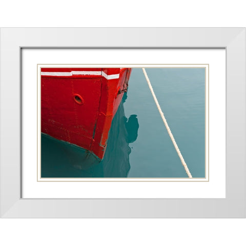 Red boat on the ocean-Narsarsuaq-Greenland White Modern Wood Framed Art Print with Double Matting by Su, Keren