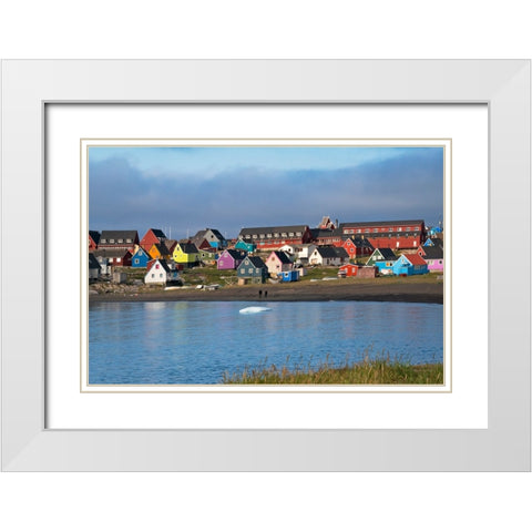 Brightly painted houses on the beach-Qeqertarsuaq-Greenland White Modern Wood Framed Art Print with Double Matting by Su, Keren