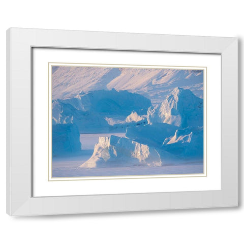 Icebergs frozen into the sea ice of the Uummannaq Fjord System during winter  White Modern Wood Framed Art Print with Double Matting by Zwick, Martin