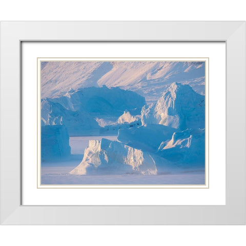 Icebergs frozen into the sea ice of the Uummannaq Fjord System during winter  White Modern Wood Framed Art Print with Double Matting by Zwick, Martin