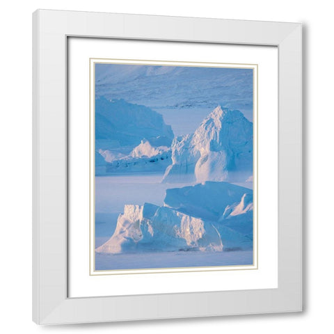 Icebergs frozen into the sea ice of the Uummannaq Fjord System during winter  White Modern Wood Framed Art Print with Double Matting by Zwick, Martin