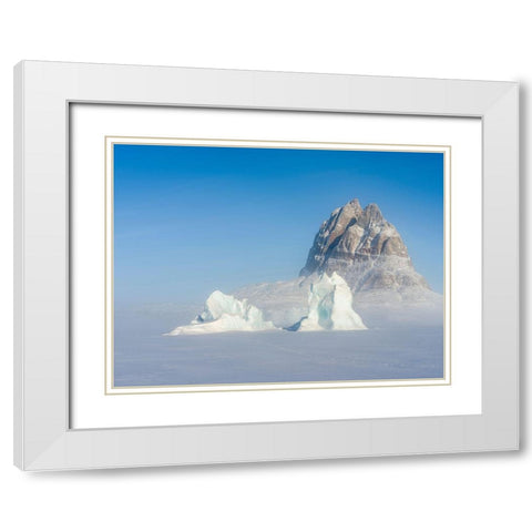Icebergs frozen into the sea ice of the Uummannaq Fjord System during winter  White Modern Wood Framed Art Print with Double Matting by Zwick, Martin