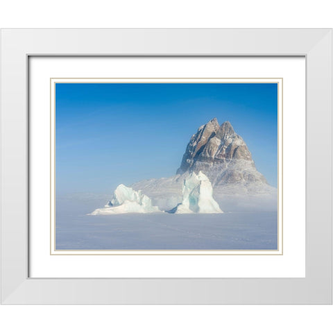 Icebergs frozen into the sea ice of the Uummannaq Fjord System during winter  White Modern Wood Framed Art Print with Double Matting by Zwick, Martin