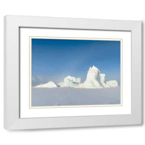 Icebergs frozen into the sea ice of the Uummannaq Fjord System during winter  White Modern Wood Framed Art Print with Double Matting by Zwick, Martin