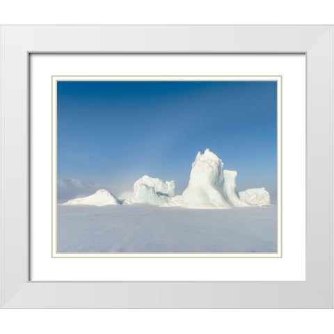 Icebergs frozen into the sea ice of the Uummannaq Fjord System during winter  White Modern Wood Framed Art Print with Double Matting by Zwick, Martin