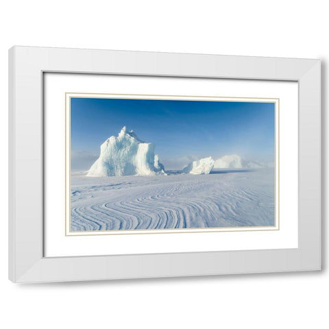 Icebergs frozen into the sea ice of the Uummannaq Fjord System during winter  White Modern Wood Framed Art Print with Double Matting by Zwick, Martin