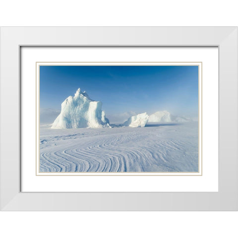 Icebergs frozen into the sea ice of the Uummannaq Fjord System during winter  White Modern Wood Framed Art Print with Double Matting by Zwick, Martin