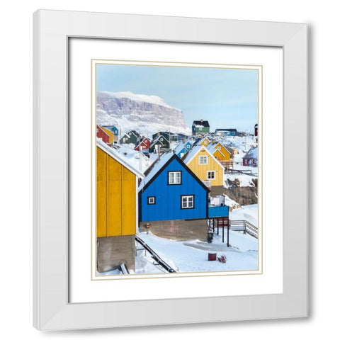 Town Uummannaq during winter in northern White Modern Wood Framed Art Print with Double Matting by Zwick, Martin