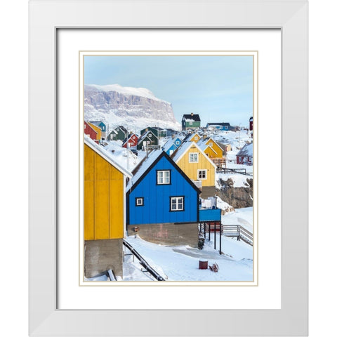 Town Uummannaq during winter in northern White Modern Wood Framed Art Print with Double Matting by Zwick, Martin