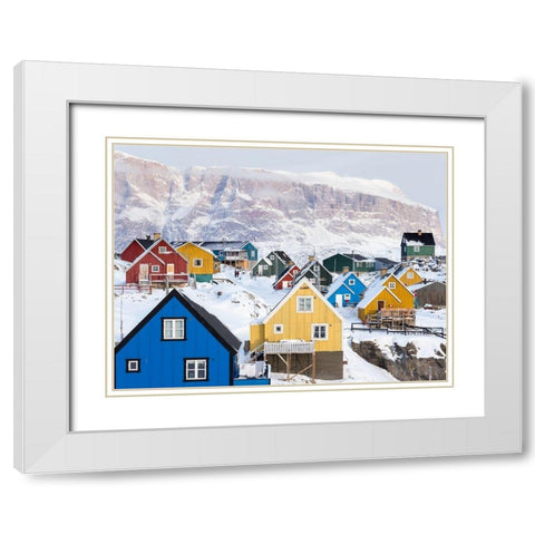 Town Uummannaq during winter in northern White Modern Wood Framed Art Print with Double Matting by Zwick, Martin