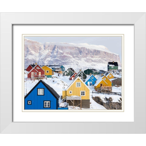 Town Uummannaq during winter in northern White Modern Wood Framed Art Print with Double Matting by Zwick, Martin