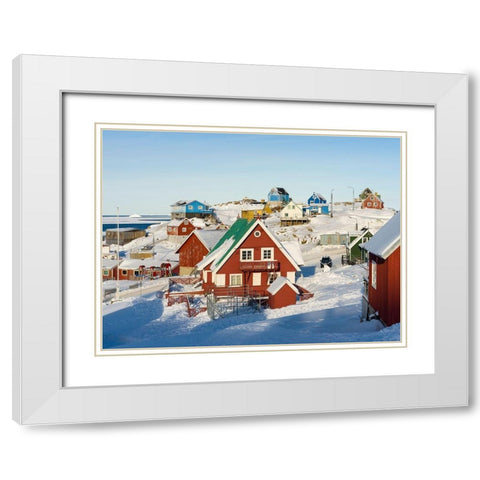 Winter in the town of Upernavik in the north of Greenland at the shore of Baffin Bay White Modern Wood Framed Art Print with Double Matting by Zwick, Martin