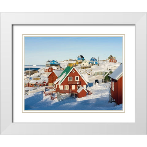 Winter in the town of Upernavik in the north of Greenland at the shore of Baffin Bay White Modern Wood Framed Art Print with Double Matting by Zwick, Martin
