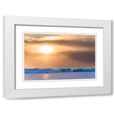 Sunset during winter at the Ilulissat Fjord-located in the Disko Bay in West Greenland White Modern Wood Framed Art Print with Double Matting by Zwick, Martin
