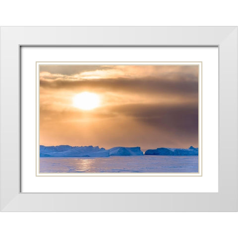 Sunset during winter at the Ilulissat Fjord-located in the Disko Bay in West Greenland White Modern Wood Framed Art Print with Double Matting by Zwick, Martin