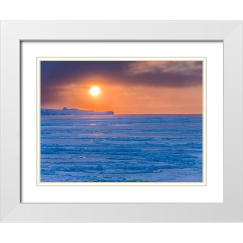 Sunset during winter at the Ilulissat Fjord-located in the Disko Bay in West Greenland White Modern Wood Framed Art Print with Double Matting by Zwick, Martin
