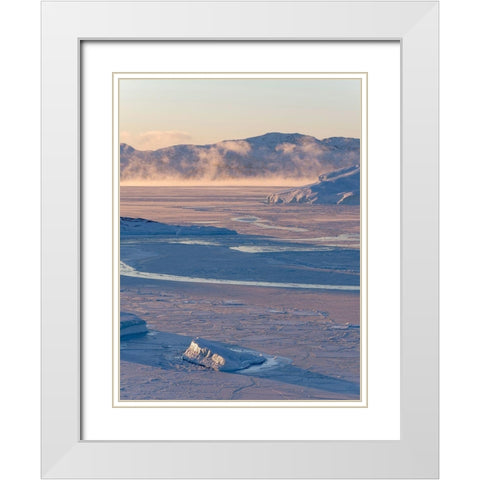 Sunrise during winter at the Ilulissat Fjord-located in the Disko Bay in West Greenland White Modern Wood Framed Art Print with Double Matting by Zwick, Martin