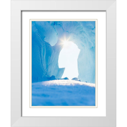 Iceberg frozen into the sea ice of the Uummannaq fjord system during winter-Greenland-Danish Territ White Modern Wood Framed Art Print with Double Matting by Zwick, Martin