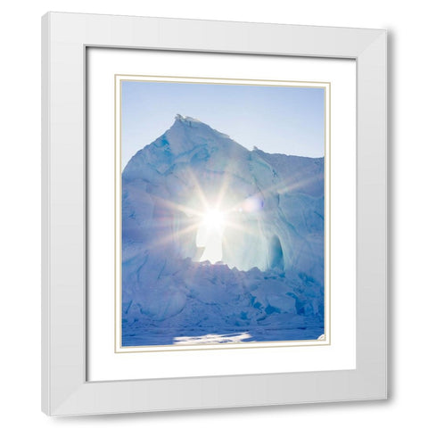 Iceberg frozen into the sea ice of the Uummannaq fjord system during winter-Greenland-Danish Territ White Modern Wood Framed Art Print with Double Matting by Zwick, Martin