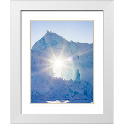 Iceberg frozen into the sea ice of the Uummannaq fjord system during winter-Greenland-Danish Territ White Modern Wood Framed Art Print with Double Matting by Zwick, Martin
