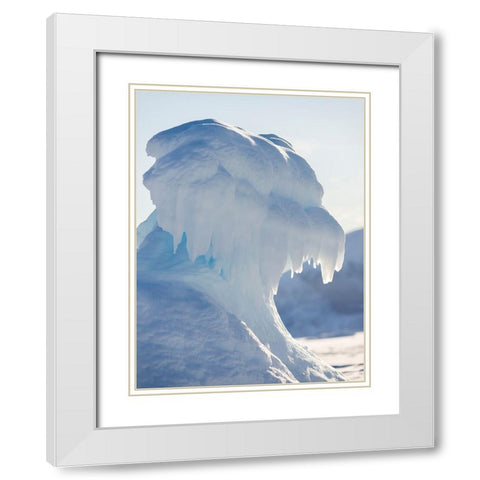 Iceberg frozen into the sea ice of the Uummannaq fjord system during winter-Greenland-Danish Territ White Modern Wood Framed Art Print with Double Matting by Zwick, Martin
