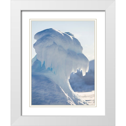 Iceberg frozen into the sea ice of the Uummannaq fjord system during winter-Greenland-Danish Territ White Modern Wood Framed Art Print with Double Matting by Zwick, Martin