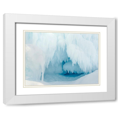 Iceberg frozen into the sea ice of the Uummannaq fjord system during winter-Greenland-Danish Territ White Modern Wood Framed Art Print with Double Matting by Zwick, Martin