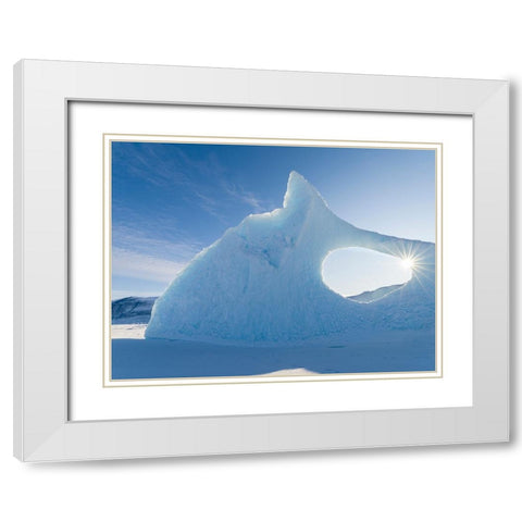 Iceberg frozen into the sea ice of the Uummannaq fjord system during winter-Greenland-Danish Territ White Modern Wood Framed Art Print with Double Matting by Zwick, Martin