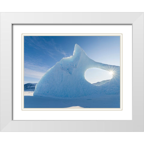 Iceberg frozen into the sea ice of the Uummannaq fjord system during winter-Greenland-Danish Territ White Modern Wood Framed Art Print with Double Matting by Zwick, Martin