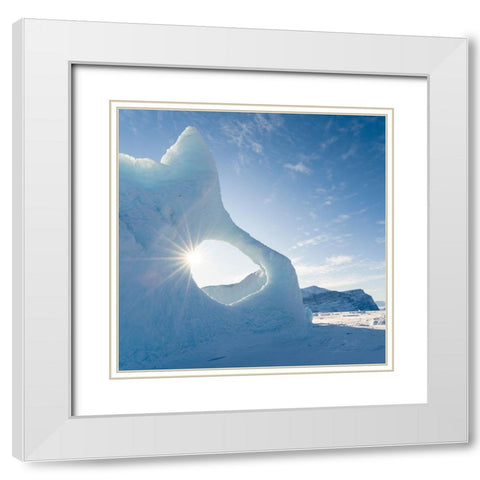 Iceberg frozen into the sea ice of the Uummannaq fjord system during winter-Greenland-Danish Territ White Modern Wood Framed Art Print with Double Matting by Zwick, Martin
