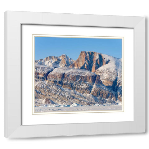 Icebergs in front of Appat Island-frozen into the sea ice of the Uummannaq fjord system during wint White Modern Wood Framed Art Print with Double Matting by Zwick, Martin