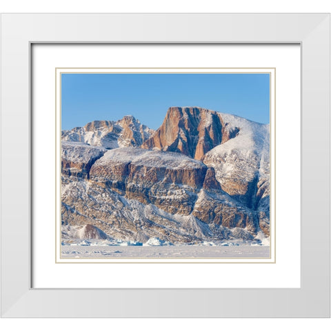 Icebergs in front of Appat Island-frozen into the sea ice of the Uummannaq fjord system during wint White Modern Wood Framed Art Print with Double Matting by Zwick, Martin