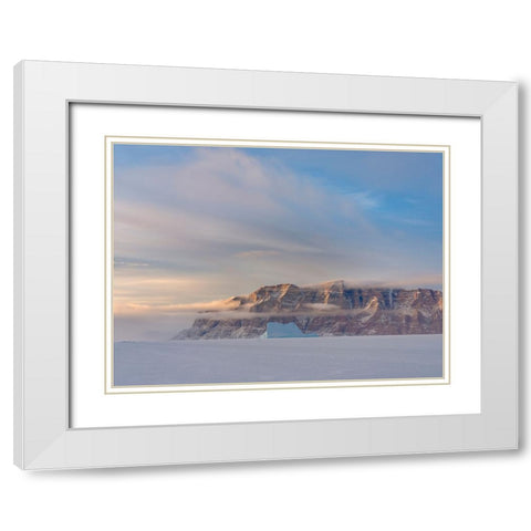 Icebergs in front of Storen Island-frozen into the sea ice of the Uummannaq fjord system during win White Modern Wood Framed Art Print with Double Matting by Zwick, Martin