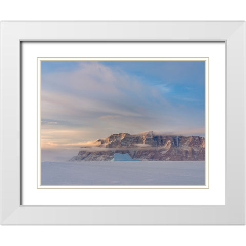 Icebergs in front of Storen Island-frozen into the sea ice of the Uummannaq fjord system during win White Modern Wood Framed Art Print with Double Matting by Zwick, Martin