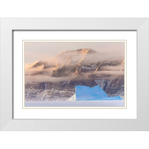 Icebergs in front of Storen Island-frozen into the sea ice of the Uummannaq fjord system during win White Modern Wood Framed Art Print with Double Matting by Zwick, Martin