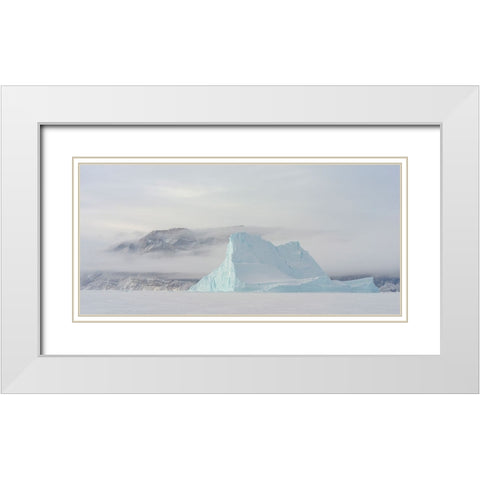 Icebergs in front of Storen Island-frozen into the sea ice of the Uummannaq fjord system during win White Modern Wood Framed Art Print with Double Matting by Zwick, Martin