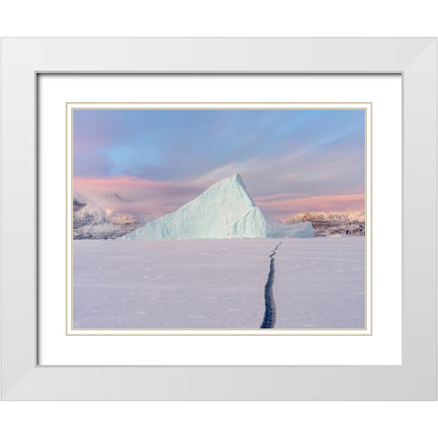 Icebergs in front of Storen Island-frozen into the sea ice of the Uummannaq fjord system during win White Modern Wood Framed Art Print with Double Matting by Zwick, Martin