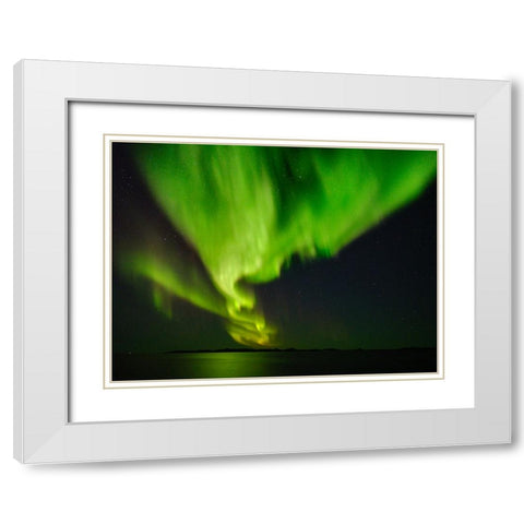 Northern lights over the fjord Nuup Kangerlua Danish Territory White Modern Wood Framed Art Print with Double Matting by Zwick, Martin