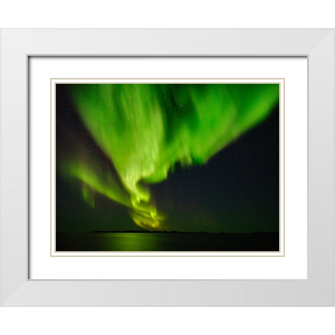 Northern lights over the fjord Nuup Kangerlua Danish Territory White Modern Wood Framed Art Print with Double Matting by Zwick, Martin