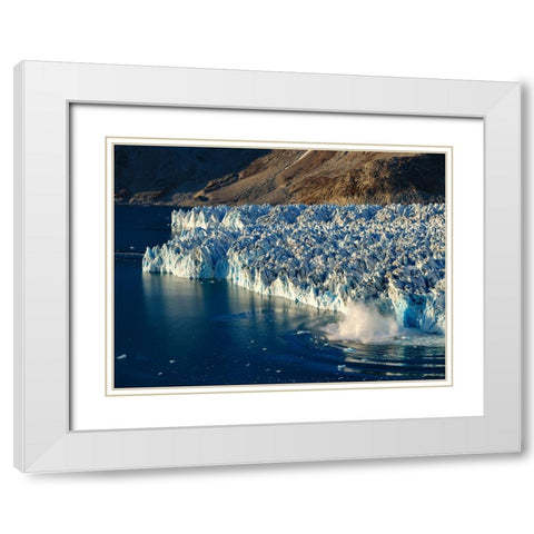 Ice calving. Knud Rasmussen Glacier-Sermiligaaq Fjord- Ammassalik- Danish Territory. White Modern Wood Framed Art Print with Double Matting by Zwick, Martin